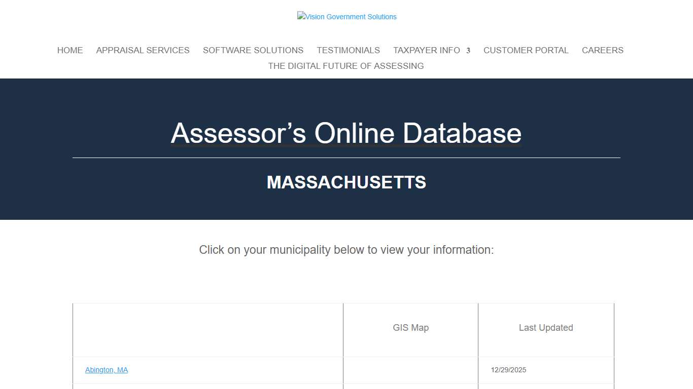 Massachusetts Online Database - Vision Government Solutions